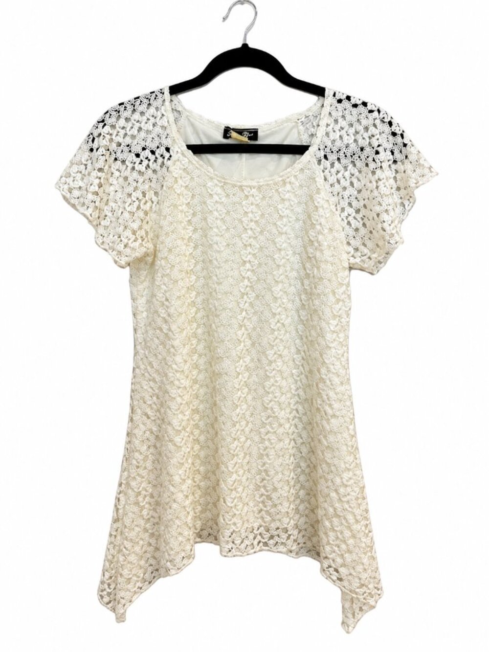 Brittany Black Ivory Cream Lace Crochet Handkerchief Tunic Top S